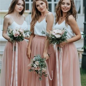 Tulle skirt and white silk tank outfit in GREY BLUE SMALL